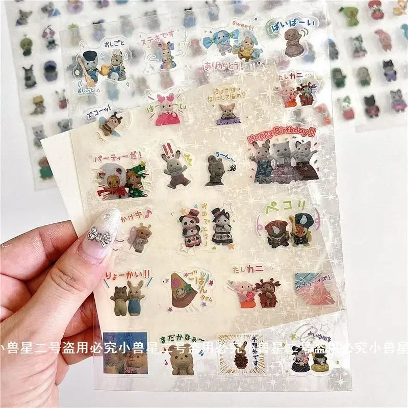 Cute Sylvanian Families Cartoon Stickers Kawaii Girls Kids Calico Critter Anime Decals Toys DIY Laptop Phone Waterproof Sticker