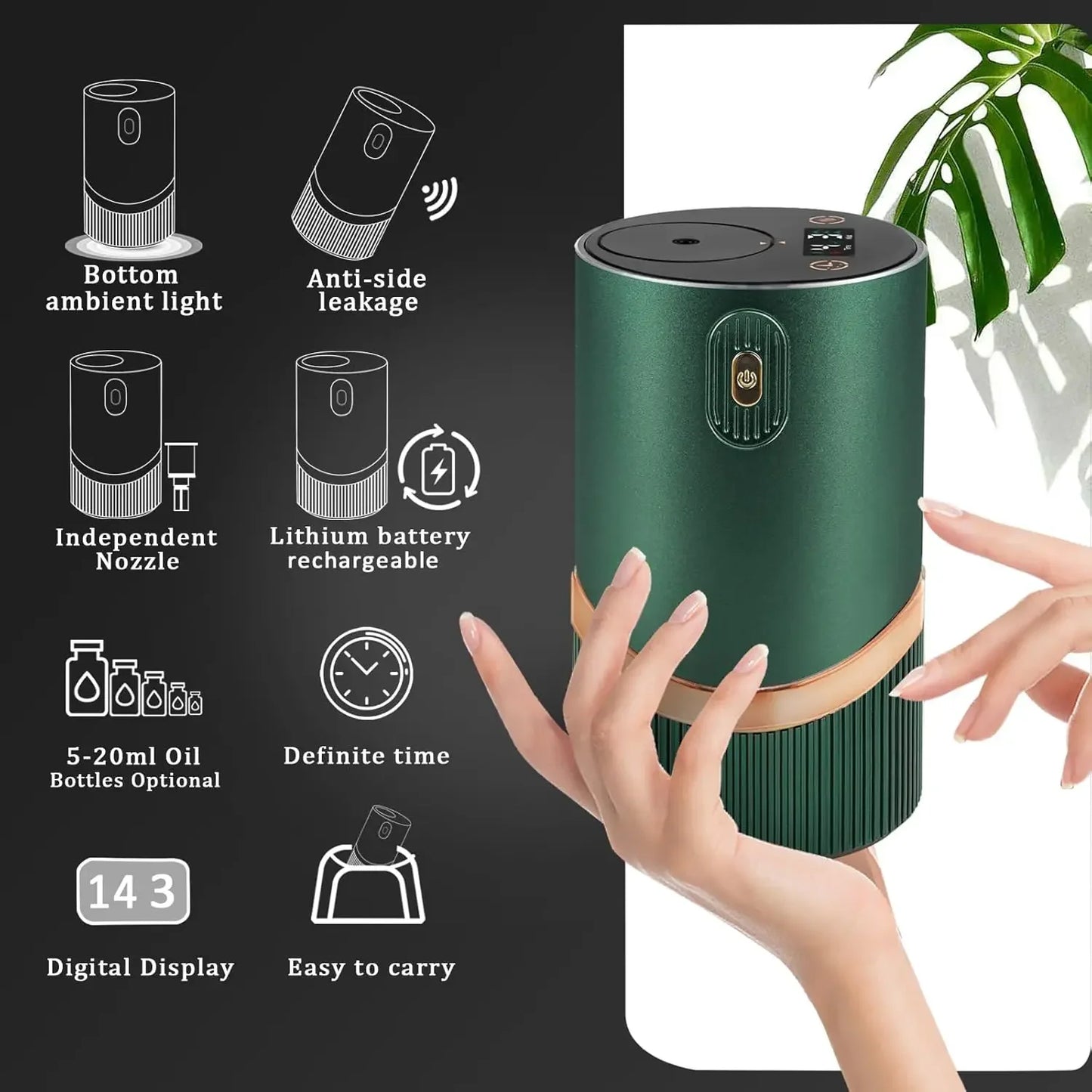 Flavoring Diffuser Car Air Fresheners HD Digital Display Portable Waterless Room Fragrance Diffuser For Home Office Bedroom