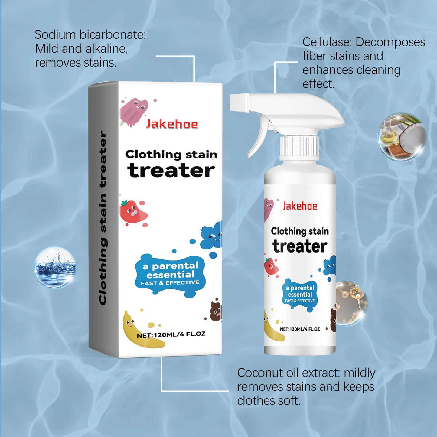 120ml Stain Remover Spray Effectively Clean Stubborn Stains Eliminate Odor Remove Yellowing & Whitening No Irritation No Residue