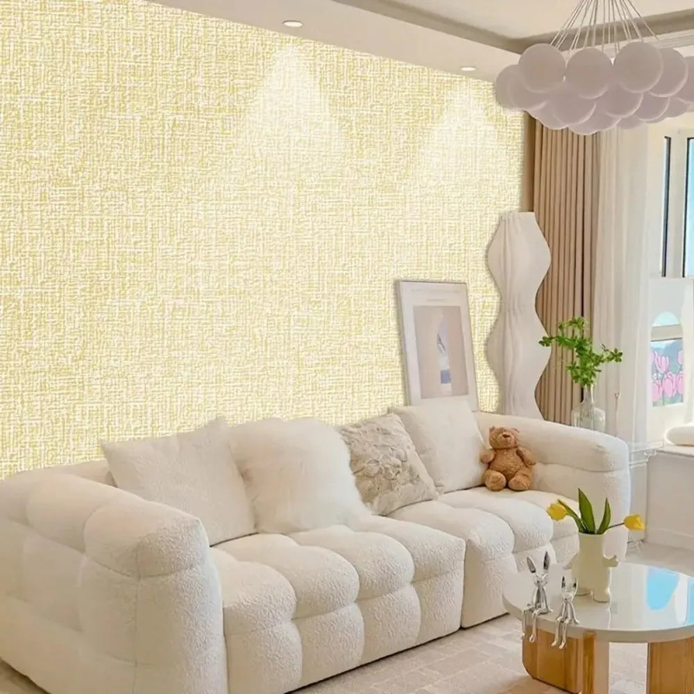 50cmx5m Linen Wallpaper Self-adhesive Waterproof Removable Wallpaper for Bedroom Livingroom Wall Decor