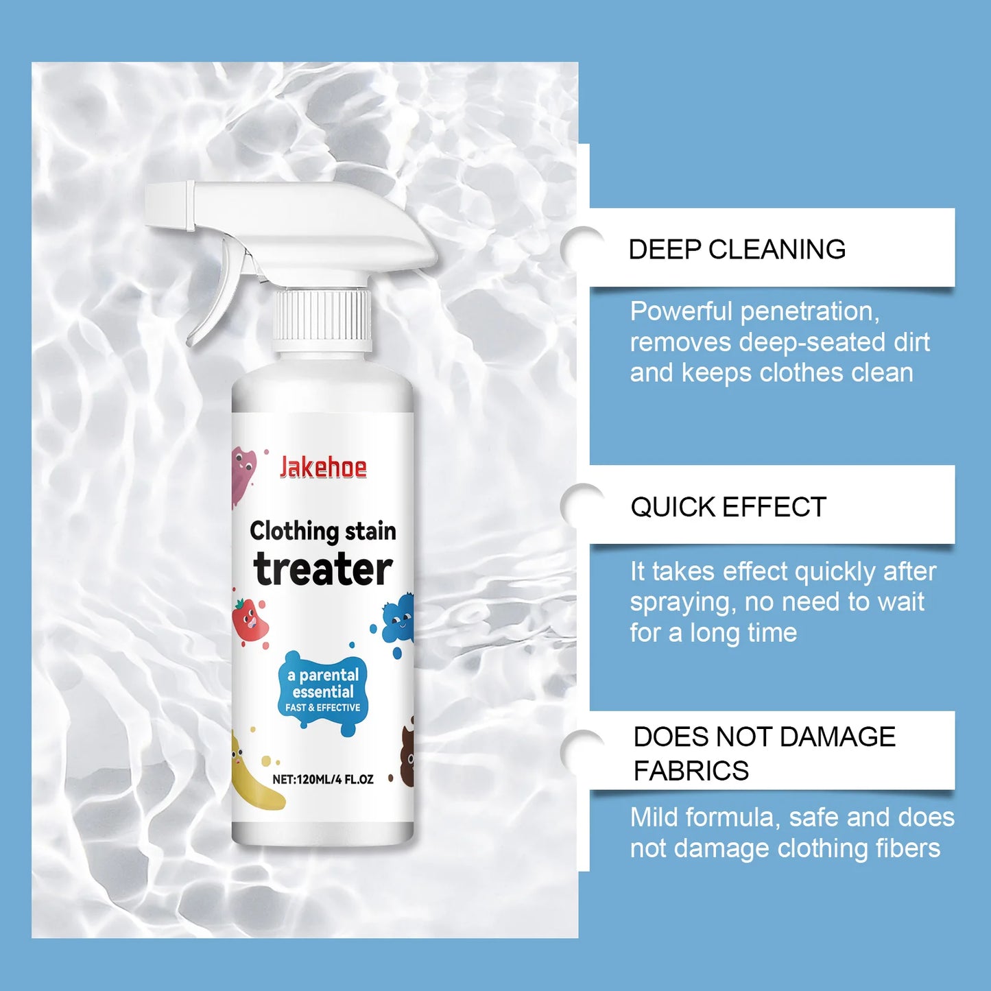 120ml Stain Remover Spray Effectively Clean Stubborn Stains Eliminate Odor Remove Yellowing & Whitening No Irritation No Residue