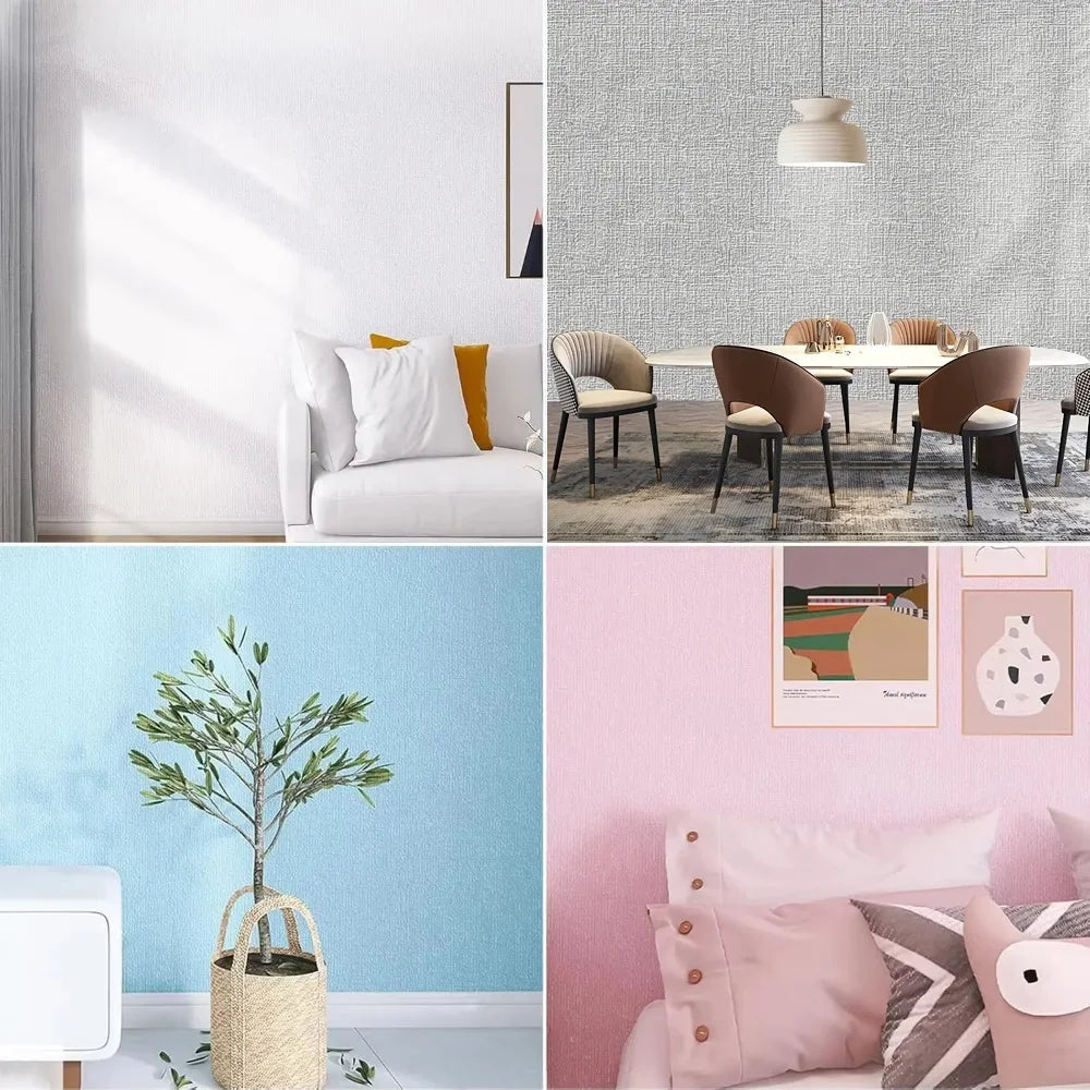 50cmx5m Linen Wallpaper Self-adhesive Waterproof Removable Wallpaper for Bedroom Livingroom Wall Decor