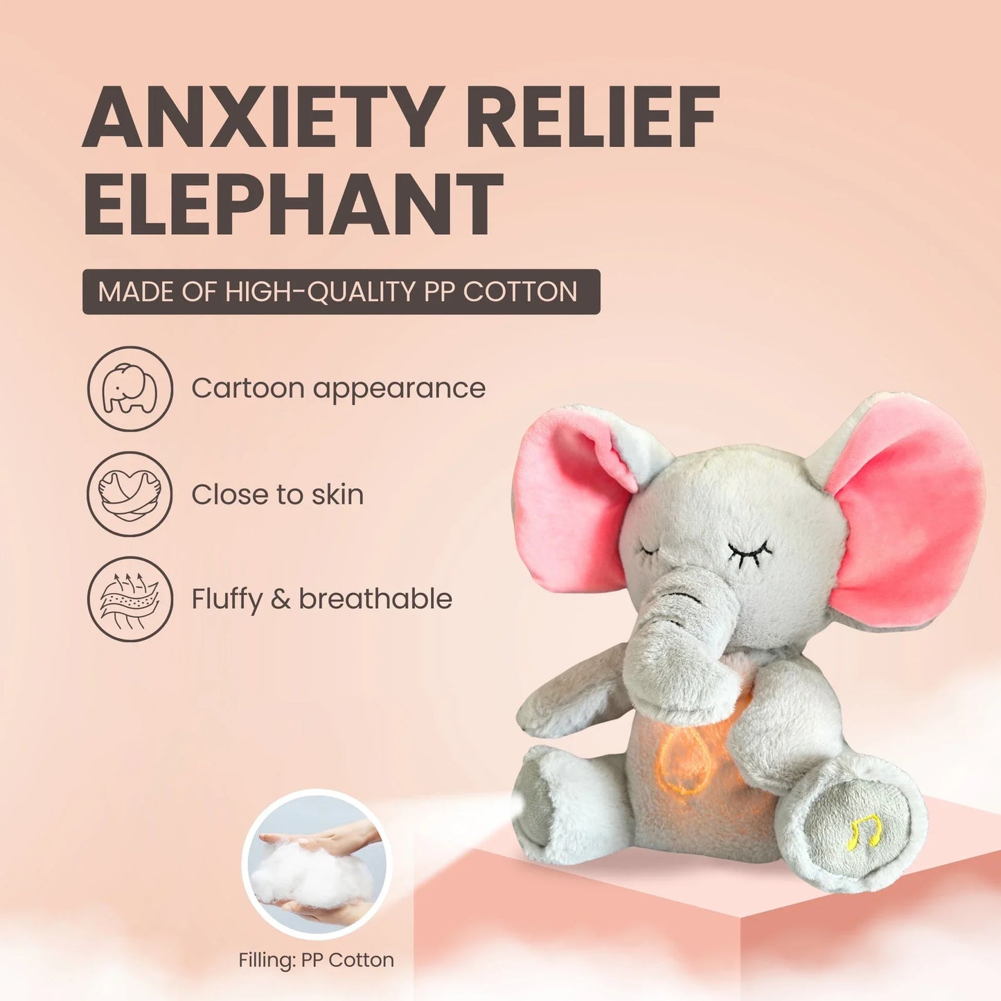 4 Modes Baby Breathing Soothing Elephant Plush Toy