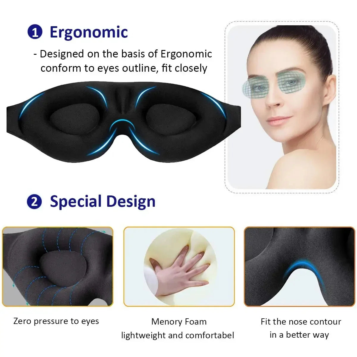 3D Contoured Eye Mask – Light Blocking Sleep Mask for Women & Men