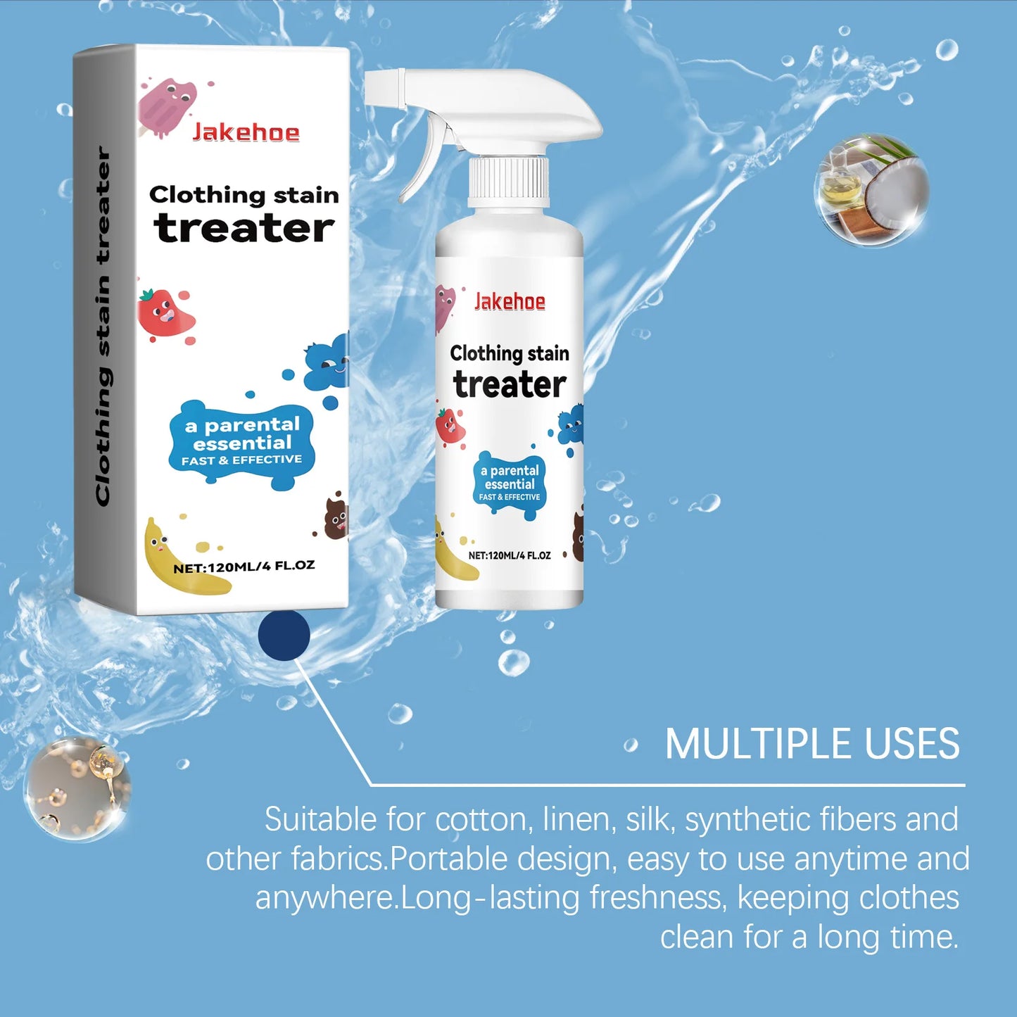 120ml Stain Remover Spray Effectively Clean Stubborn Stains Eliminate Odor Remove Yellowing & Whitening No Irritation No Residue
