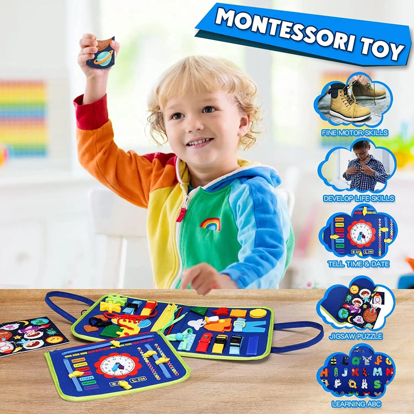 Travel Toys Busy Board – Sensory Activity Learning Board for Toddlers