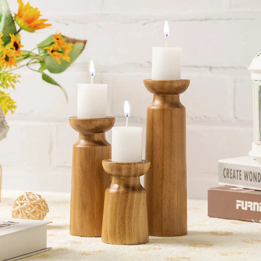 Vintage Wooden Candle Holders, Dining Tables, Weddings, Parties, Christmas, Desktop Romantic Decoration Candle Holders