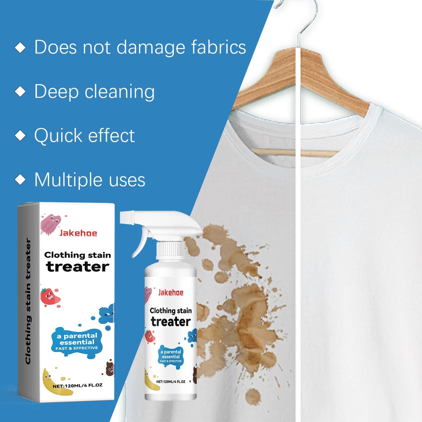 120ml Stain Remover Spray Effectively Clean Stubborn Stains Eliminate Odor Remove Yellowing & Whitening No Irritation No Residue