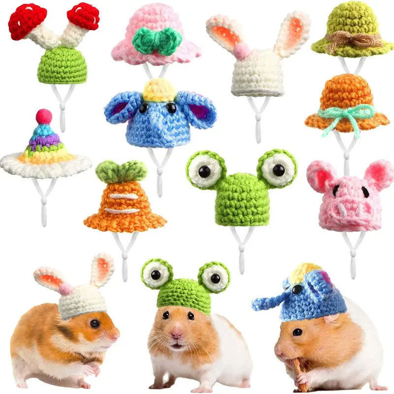 Handmade Knitted Hat for Small Animal, Mini Hand Pet Hat Tiny Hamster Hat for Parrot Snake Cute Chipmunk Guinea Pig Accessories